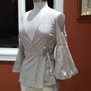 BCBGMAXAZRIA khaki striped bell sleeve top